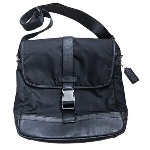 Vintage Coach Black Nylon & Leather Trim Messenger Bag